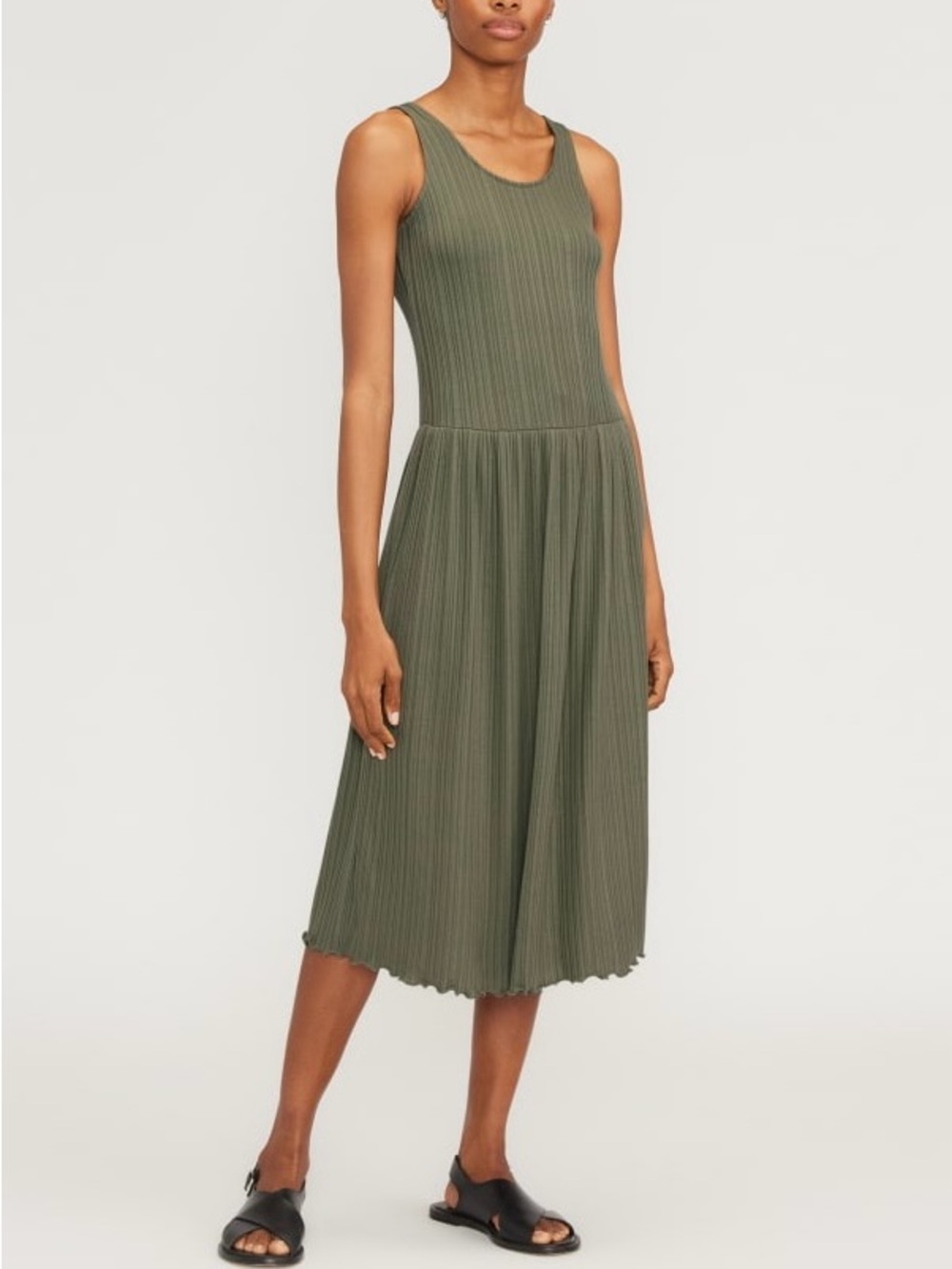 Everlane The Rib Soft Knit Scoop Neck Dress Olive Green Size XS